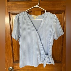 Blue Striped Wrap Top